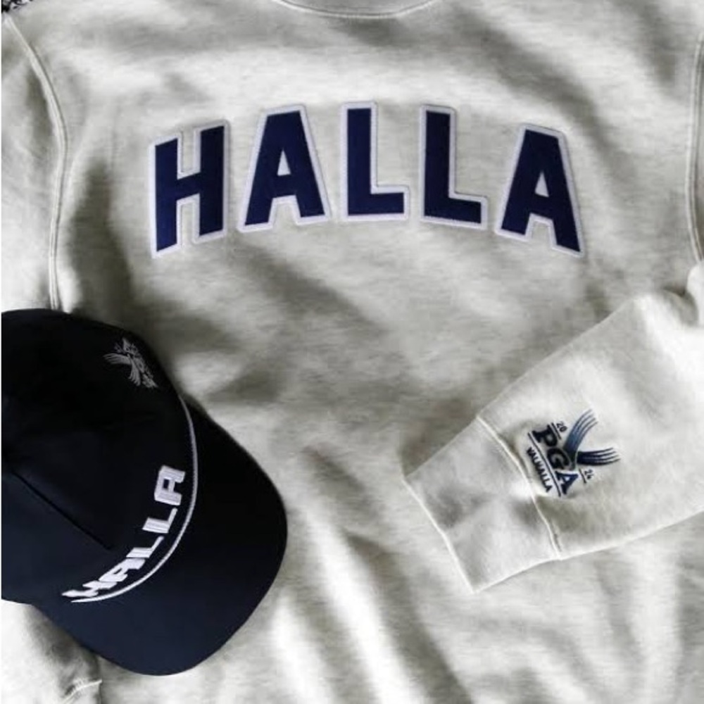 HALLA Women's Cream Crewneck Sweatshirt with Navy Logo